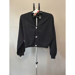 Diet Coke NWT Womens S Black Pink Bow Cardigan Coquette Y2K Girlie Cropped